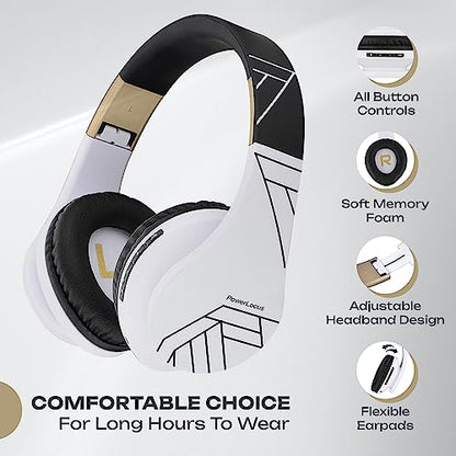 PowerLocus Bluetooth Over-Ear Headphones, Wireless Stereo Foldable Headphones Wireless and Wired Headsets with Built-in Mic, Micro SD/TF, FM for iPhone/Samsung/iPad/PC (Black/White) - color: Black/White