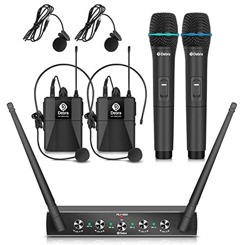 D Debra Audio AU400 Pro UHF 4 Channel Wireless Microphone System - color: with 2 Handheld & 2 Bodypack (A)