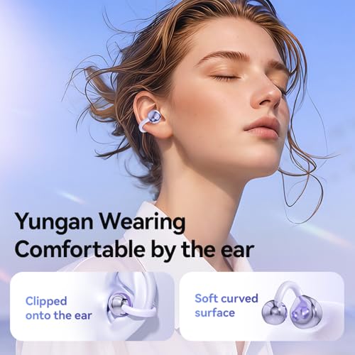 Piluyaa Clip-on Earbuds,Open Ear Earbuds Wireless Bluetooth 5.4, Lightweight Open Ear Headphones with C-Shaped Bridge,Slim Hook,60H Battery,Waterproof,for Glasses Wearers and Workouts (Purple) - color: Purple