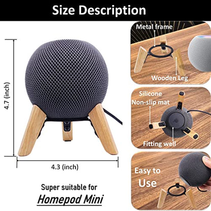 Real Wood Stand for Homepod mini smart Speaker,Desktop Bracket (White Oak) | wooden tripod with metal frame,safe stable holder mount with anti-slip silicone pad protects home pod mini on table - color: White Oak