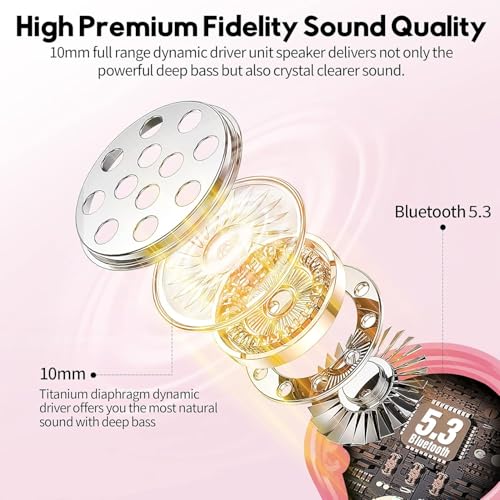 MOZOTER Bluetooth 5.3 Wireless Earbuds,Deep Bass Loud Sound Clear Call Noise Cancelling with 4 Microphones in-Ear Headphones with Wireless Charging Case Compatible for iPhone Android,Work -Pink01 - color: Pink