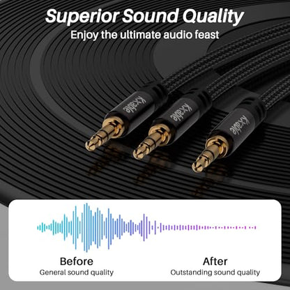 Kxable 1/8 Inch TRS Stereo Y Splitter Cable 4FT, 3.5mm Male to 2-Male Y-Splitter Stereo Audio Cable, for Cell Phone PC Laptop, Speaker, Headphones, Suitable for Switching or Two Sets of Speakers - size: 4FT