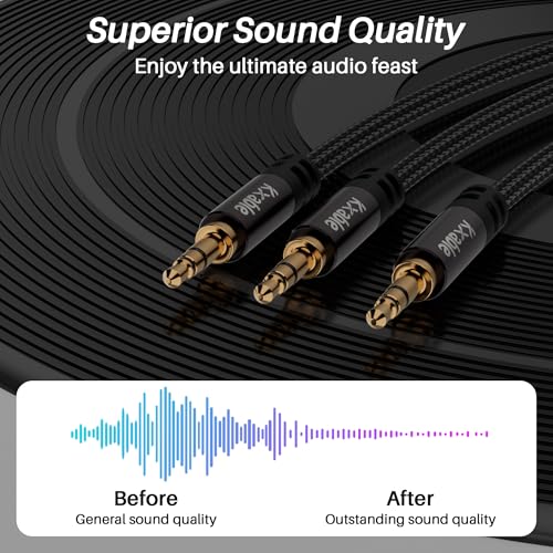 Kxable 1/8 Inch TRS Stereo Y Splitter Cable 10FT, 3.5mm Male to 2-Male Y-Splitter Stereo Audio Cable, for Cell Phone PC Laptop, Speaker, Headphones, Suitable for Switching or Two Sets of Speakers - size: 10FT