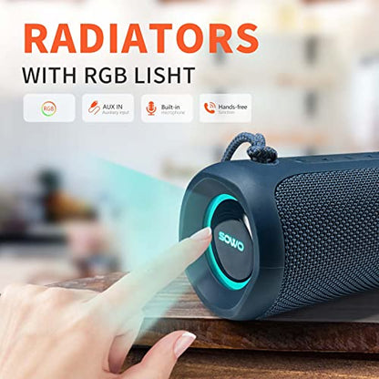 SOWO Portable Bluetooth Speaker, IPX7 Waterproof Wireless Bluetooth Speaker | Bassboom Technology, 25W Loud Stereo Sound, LED Light with TWS Pairing, 16H Playtime for Home and Outdoor -Blue - color: Blue