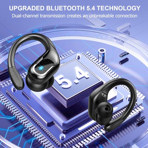 Ltinist Wireless Earbuds, 75hrs Bluetooth 5.4 Headphone Sport, 2026 Bluetooth Earbuds Deep Bass Over Ear Buds with Earhooks, ENC Noise Cancelling Earphone Mic, IP7 Waterproof for Workout/Running/Gym - color: A-Deep Black