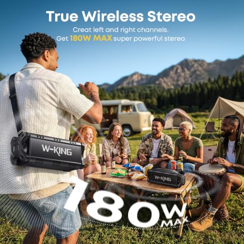 W-KING Bluetooth Speaker, 90W Max Loud IPX6 Waterproof Portable Speaker, 50W Deep Bass/Subwoofer *2/40H/EQ/TF/AUX, 105dB Large Boombox Outdoor Speakers Bluetooth Wireless for Party/Camping/Jobsite - color: ALL-BLACK