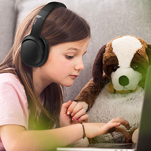 LORELEI E5 Wired Headphones for Kids Foldable & 3.5mm Jack Tangle Free Nylon Wire Stereo On Ear Headsets for Kids/Children/School/Tablet/Ipad/Kiddle/Plane (Space Black) - color: Black
