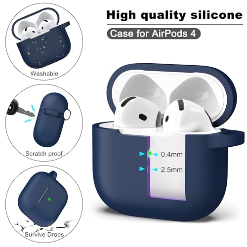 for AirPods 4 Case with Cleaner Kit,Full Protective Soft Skin Silicone Cover with Keychain for AirPods 4 Gen Case for Men Women,Compatible with AirPods 4th Genaration Case 2024,Midnight Blue - color: C Midnight Blue