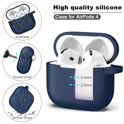 for AirPods 4 Case with Cleaner Kit,Full Protective Soft Skin Silicone Cover with Keychain for AirPods 4 Gen Case for Men Women,Compatible with AirPods 4th Genaration Case 2024,Midnight Blue - color: C Midnight Blue