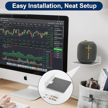 Wall Mount Shelf Metal L-Shaped Speaker Holder, Universal Single Sound Speaker Wall Mount Bracket, Small Storage Rack for Smart Speakers, Projector, Router, Remote, Home Organizer, 105×110×35mm, White