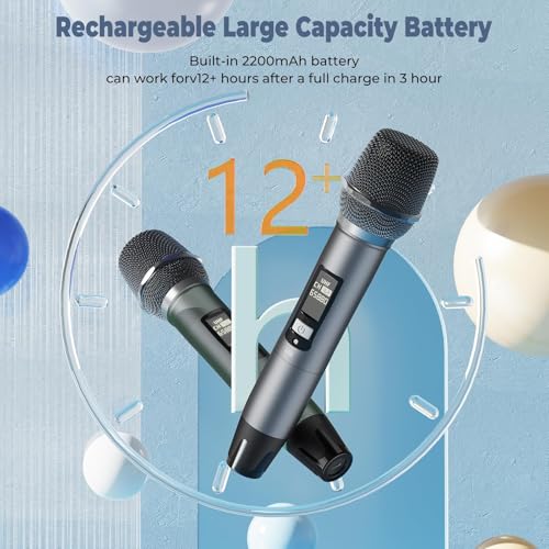 Wireless Microphones, Professional UHF Dual Microphones for Karaoke, Wireless Dynamic Microphone System Set with Rechargeable Receiver,Plug and Play, Speech, Wedding, Church, PA System - color: Green
