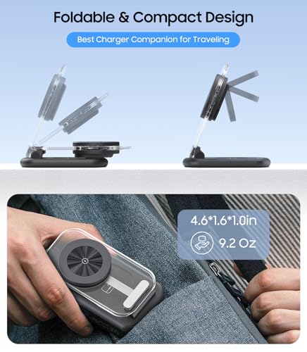 Meifigno 3 in 1 Foldable Wireless Charging Station for Samsung, Magnetic Charger Stand with On/Off Night Light for Galaxy S26/S25/Z Fold 7/Z Flip 7, Watch Charger for Galaxy Watch Ultra 8, for Buds
