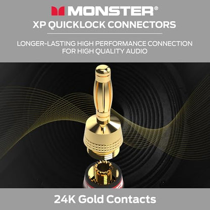 Monster XP QuickLock Banana Plugs for Speaker Wire, Self-Crimping Speaker Wire Connectors, 24K Gold-Plated Audio Connector Plugs, Color-Coded, 2 Pair (4 Plugs)