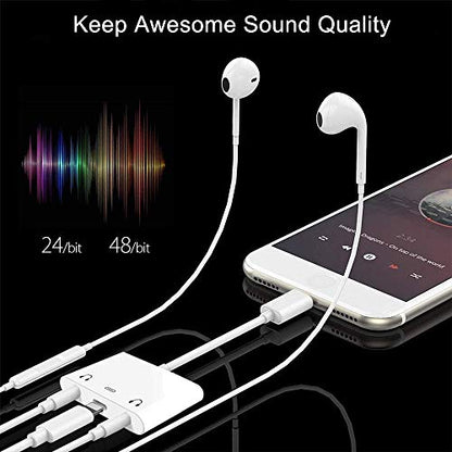 3 in1 Lightning to 3.5mm Headphone Adapter for iPhone | Dual Earphone Jack Audio and Charging Adapter, Headphone Splitter for iPhone 14/13/12/11/XS Max/XR/8/7 Plus/6/iPad