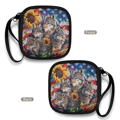 Universal Lightweight Portable Earphone Storage Bag Earbud Carrying Case Rectangle Small Hard Case for Wired Bluetooth Headset Charger - American Flag Wolf - color: American Flag Wolf Sunflower