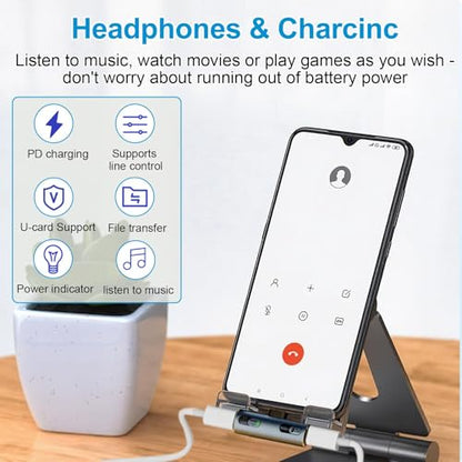 USB C Splitter with 100W Fast Charging Compatible with iPhone 16/15 Series | 2 in 1 Dual USB C Headphone and Charger Adapter USB3.2 10Gbps Data Transfer Compatible with Galaxy S24/S23, iPad, MacBook