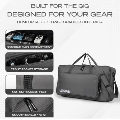 Pedalboard Bag - Fits Boss ME-80 / GT-100 / ME-90 and More - 22.5x12.5x3 Inch Fleece Lined Guitar Pedal Board Case with Shoulder Strap, Front Pocket, Non-Slip Feet, 600D Nylon (Grey)