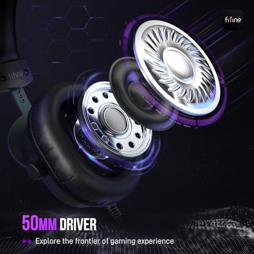 FIFINE H9 Wired Gaming Headset with Microphone, 3.5mm and USB Connectivity | 50mm Drivers, 7.1 Surround Sound, Lightweight, Soft Ear Cusion, Detachable Boom Mic, USB Control Box, for PC, Xbox, PS4/5 - color: Black