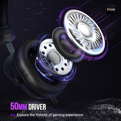 FIFINE H9 Wired Gaming Headset with Microphone, 3.5mm and USB Connectivity | 50mm Drivers, 7.1 Surround Sound, Lightweight, Soft Ear Cusion, Detachable Boom Mic, USB Control Box, for PC, Xbox, PS4/5 - color: Black