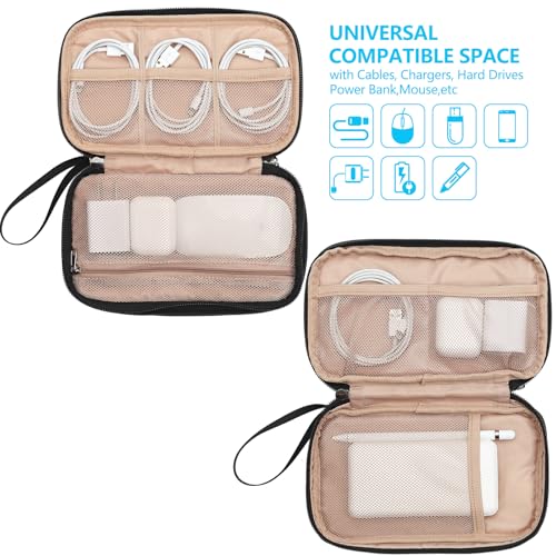 NISHEL Travel Cord Organizer Case, Double Layers Tech Electronic Bag, Essentials for Charger, Cable, Phone, Flash drive, Medium, Black | Double-layer bag keeps chargers, cables, flash drive, and small tech essentials organized for trip, Medium, Black - co