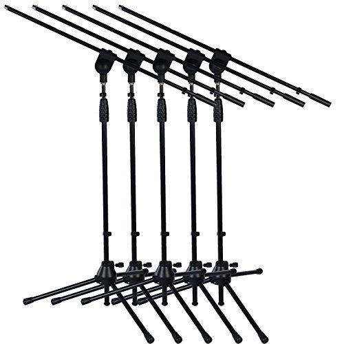 LyxPro Microphone Stand Boom Arm, Rotating Floor Podium Studio, Strong Durable And Foldable - 38.5-66 Inches, Extends Arm 29 3/8 inches, Comes With 3/8 and 5/8 Inches - Mount Adapters (Pack of 5) - size: 5 Pack