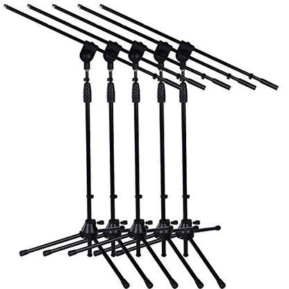 LyxPro Microphone Stand Boom Arm, Rotating Floor Podium Studio, Strong Durable And Foldable - 38.5-66 Inches, Extends Arm 29 3/8 inches, Comes With 3/8 and 5/8 Inches - Mount Adapters (Pack of 5) - size: 5 Pack