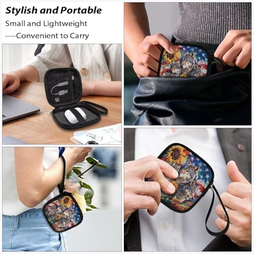 Universal Lightweight Portable Earphone Storage Bag Earbud Carrying Case Rectangle Small Hard Case for Wired Bluetooth Headset Charger - American Flag Wolf - color: American Flag Wolf Sunflower