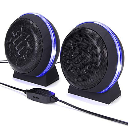 ENHANCE SL2 USB Classroom Speakers — 2.0 Stereo Sound System, 3.5mm Input, in-Line Volume Control, Compact for Desks, Laptops & Chromebooks — Perfect for School Labs & Classrooms (Blue LEDs)