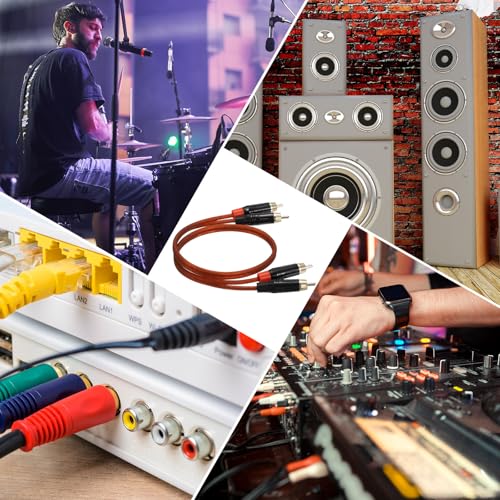 MECCANIXITY 2RCA Male to 2RCA Male Audio Stereo Cable, 1.6 ft RCA Subwoofer Cable with Gold Plated Plugs for Home Theater, HDTV, Amplifiers, Speakers, Red Brown Cable Black Shell - color: Red Brown/Black, size: 1.6 ft