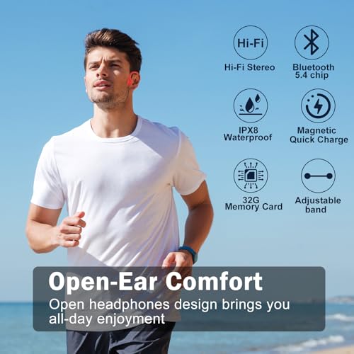 Swimming Headphones-Bone Conduction Headphones, IP68 Waterproof Open Earphones, LiteSurge Bluetooth 5.4 Underwater Sport Earbuds with 32 GB MP3 Memory for Swimming, Marathon-Hot Red
