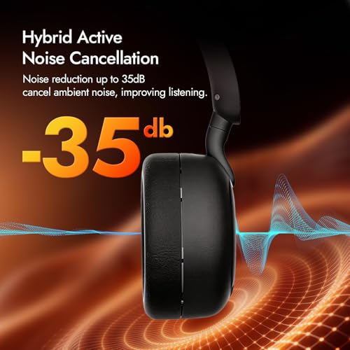 HP H231A Bluetooth Noise Cancelling Over-Ear Headphones with 54H Battery, Built-in Mic for Calls, Lightweight Wireless Headset for Work, Travel & Gaming – Black - color: Black