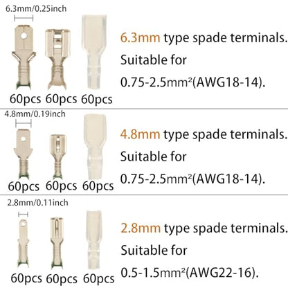 Feggizuli 540pcs 2.8mm 4.8mm 6.3mm Male and Female Spade Connectors Kit with Insulating Sleeve, Crimp Terminals Electrical Connectors, Electrical Terminals for Electrical Wiring