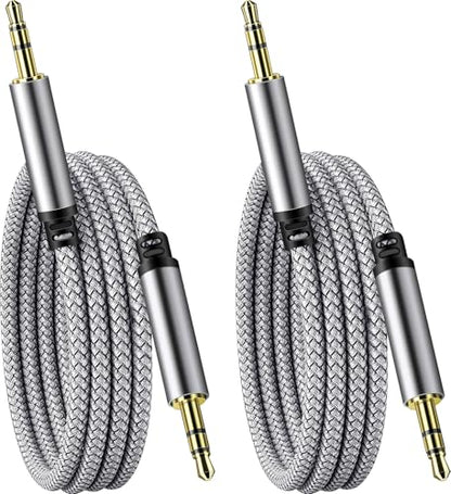 3.5mm Audio Aux Cable - 2 Pack 3ft Nylon Braided Hi-Fi Stereo Audio TRS Cable for Car Home Stereos, Headphones, Speakers, Laptops, Grey - color: Grey, size: 3 Feet