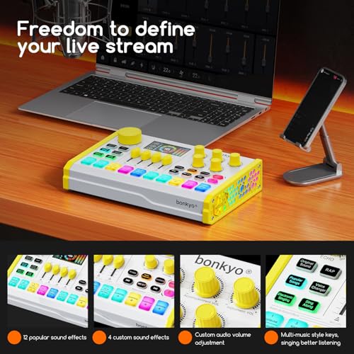 Z10 Live Sound Card, Professional Audio Mixer, Voice Changer & Noise Reduction, Metal Body & Color Screen, 2000mAh Battery, Adjustable Lighting Effects, DJ Mixer for Gaming/Podcasting/Karaoke