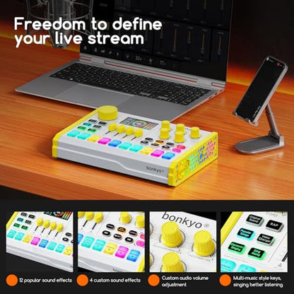 Z10 Live Sound Card, Professional Audio Mixer, Voice Changer & Noise Reduction, Metal Body & Color Screen, 2000mAh Battery, Adjustable Lighting Effects, DJ Mixer for Gaming/Podcasting/Karaoke