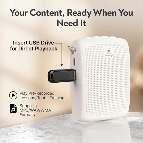 WinBridge Wireless Voice Amplifier 15W Bluetooth Headset Mic for Teachers | Portable PA System, Teacher Microphone for Classroom, 12-15H Battery, Small Presentation Speaker Sound Amplifier WB002 White - color: White