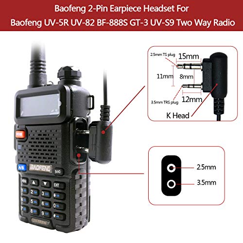 BAOFENG Two Way Radio Earpiece Ham Radio K Port Headset | Walkie Talkie Headphone for UV-5R Mini BF-F8HP PRO 5RM DM32 UV32 GM21 UV-5G Plus K5PLUS AR-152 UV-17R BF-888S GM-15PRO UV-S9 Plus Etc (2Pack)