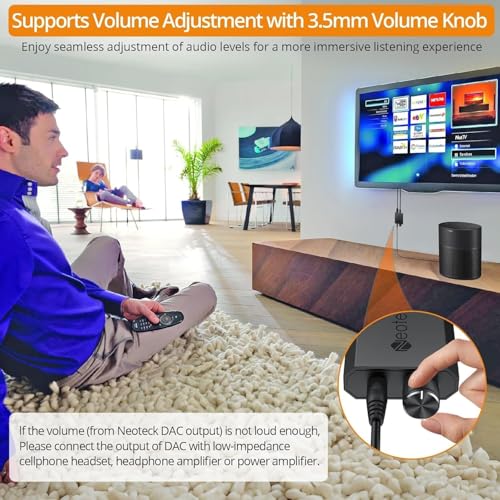Neoteck 192kHz Digital to Analog Converter Optical to 3.5mm Converter | with Volume Adjustment, Built-in Amplifier Chipset DAC Converter Compatible for 3.5mm Headphones, Computer Speaker and etc.
