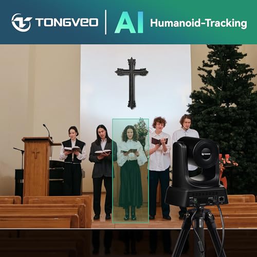 TONGVEO 4K AI Auto Tracking PTZ Conference Camera System with Bluetooth Speakerphone & Microphone, 20X Optical Zoom, USB3.0 HDMI LAN PoE Power Camera for Church Worship, Meetings, Streaming - color: Onyx