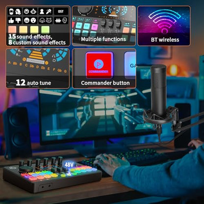 M100 Podcast Equipment Bundle for 2,Audio Mixer with 3.5mm Condenser Mics | Plug‑and‑Play,for PC and phone,OBS,Ideal for 2‑person Live Streaming,Gaming,Podcast Recording,Singing,Content Creation