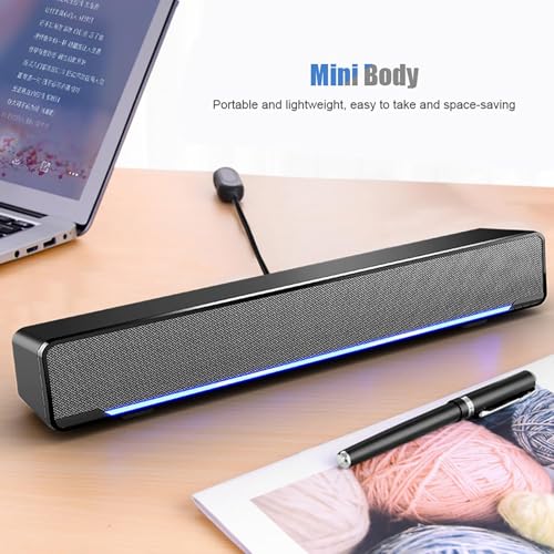 Computer Sound Bar, White PC Speakers White Soundbar Stereo USB Powered Mini Soundbar Speakers USB Wired Soundbar (Black) - color: Black