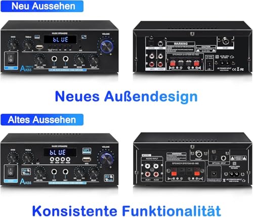 AK55 Stereo Amplifier Home Audio, Bluetooth 5.0 Max 600W Power Stereo Receivers 2.0 Channel Audio Amplifier for Speaker W/Remote Control/AUX/RCA/Echo/USB/2 MIC in for Home Party, Karaoke - size: AK55