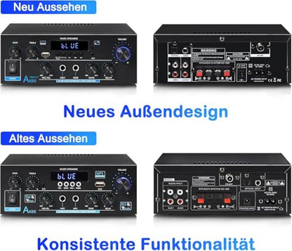 AK55 Stereo Amplifier Home Audio, Bluetooth 5.0 Max 600W Power Stereo Receivers 2.0 Channel Audio Amplifier for Speaker W/Remote Control/AUX/RCA/Echo/USB/2 MIC in for Home Party, Karaoke - size: AK55