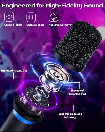 Wireless Microphone, One-Touch Mute & Dynamic RGB Lighting, Professional-Grade Dual Handheld Dynamic Microphone, 200-Foot Ultra-Long Range & 40-Hour Battery Life. for Singing and Family Gatherings.