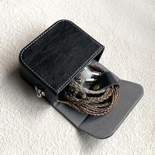 Earplug box, PU leather box for in ear headphones, portable protective case for wired headphones, storage bag for headphone accessories (black)
