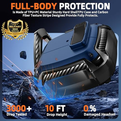 Safety Lock Case for Samsung Galaxy Buds3 FE/3/3 Pro (Blue) | with Phone Stand,with Secure Lock Clip & Cleaning kit Full Body Shockproof Carbon Fiber Protection Design - color: D-blue