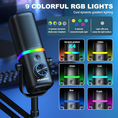 AK-10 USB Gaming Microphone with mic arm, Condenser Microphone for PC/MAC/PS4/PS5/Phone-Cardioid Mic with RGB Lighting（White） - color: Ivory