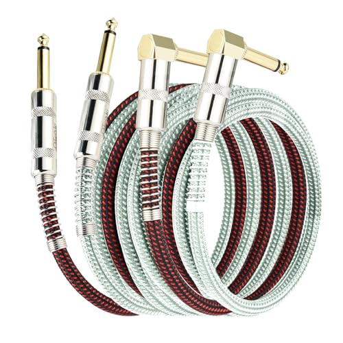 OTraki 3FT Guitar Cables 2 Pack Electric Guitar Chord 1/4 Inch Straight to Right Angle 6.35mm Gold Plated TS Plug Nylon Connect Guitar Instrument Cable for Guitar Bass Drum Audio Device 1M | Straight to Right Angle 6.35mm Gold Plated TS Plug Nylon Connect