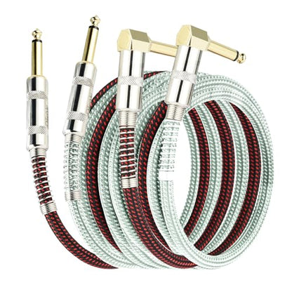 OTraki 3FT Guitar Cables 2 Pack Electric Guitar Chord 1/4 Inch Straight to Right Angle 6.35mm Gold Plated TS Plug Nylon Connect Guitar Instrument Cable for Guitar Bass Drum Audio Device 1M | Straight to Right Angle 6.35mm Gold Plated TS Plug Nylon Connect