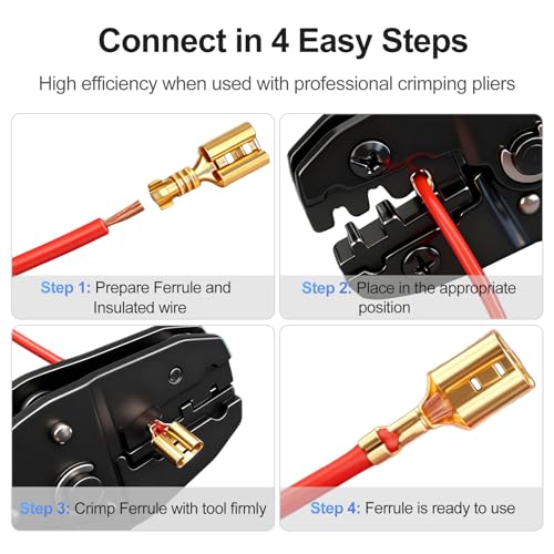 BAOMAIN 100pcs 4.8mm 0.187" Female Spade Connector Non-Insulated Terminals | Tinned Copper 0.187" Non-Insulated Female Connectors for 18-16 AWG Wire,Ideal for Automotive & DIY Projects